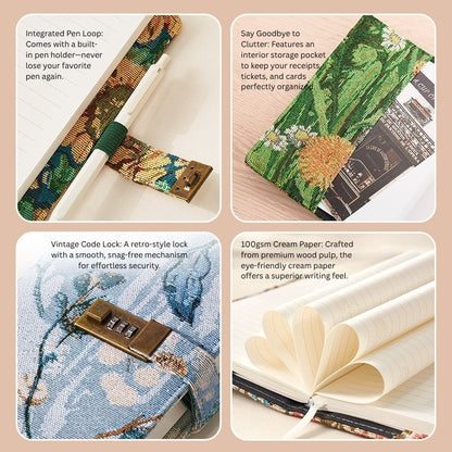 Secret Garden B6 Fabric Vintage Code Lock Journal