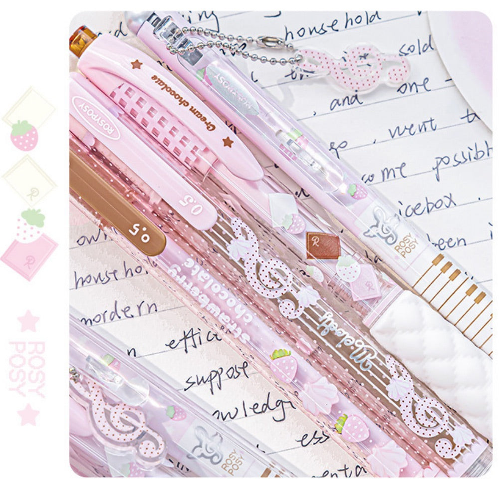 Strawberry Chocolate Gel Pens Set, 4-Pack, 0.5 mm Black