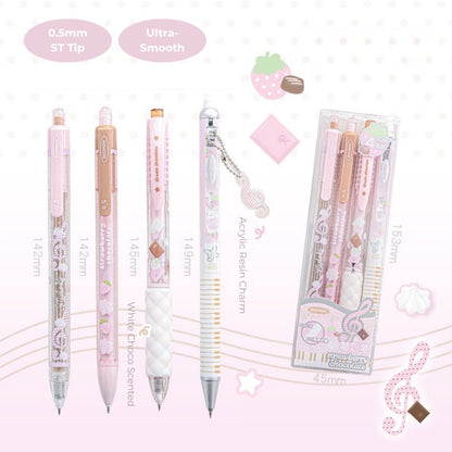 Strawberry Chocolate Gel Pens Set, 4-Pack, 0.5 mm Black