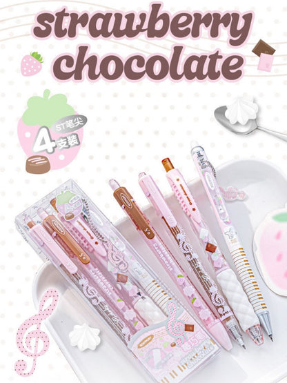 Strawberry Chocolate Gel Pens Set, 4-Pack, 0.5 mm Black