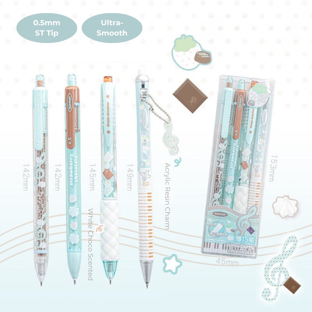 Strawberry Chocolate Gel Pens Set, 4-Pack, 0.5 mm Black