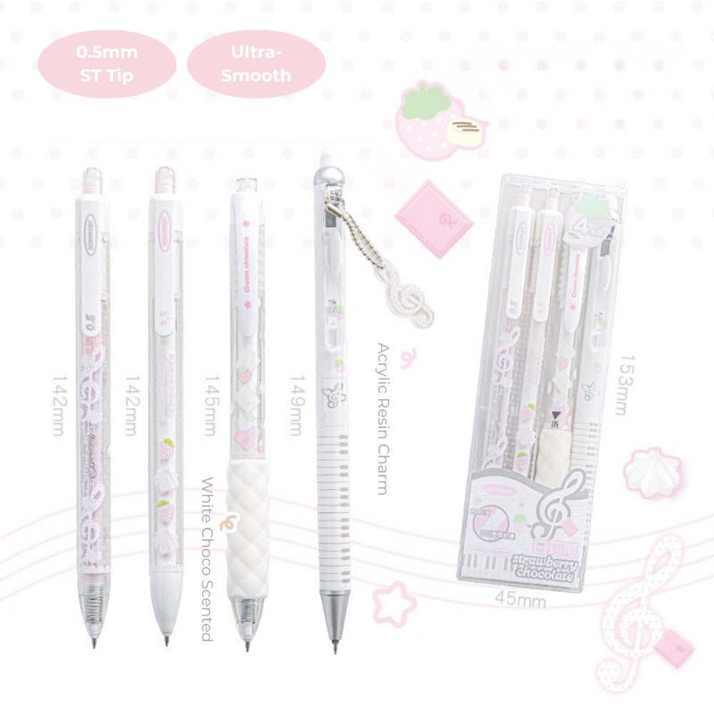 Strawberry Chocolate Gel Pens Set, 4-Pack, 0.5 mm Black