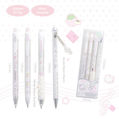 Strawberry Chocolate Gel Pens Set, 4-Pack, 0.5 mm Black