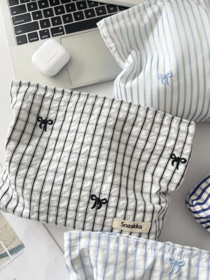 Cozy Gingham & Embroidery Storage Pouch