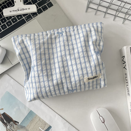 Cozy Gingham & Embroidery Storage Pouch