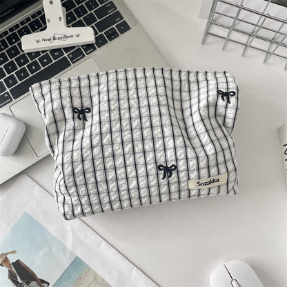Cozy Gingham & Embroidery Storage Pouch
