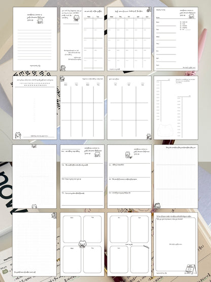 Undated Yearly Comic Cat B6 Bullet Journal Planner