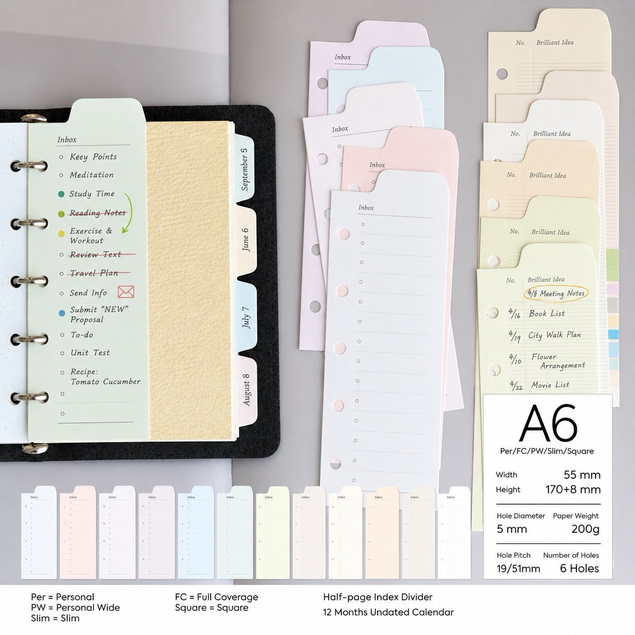Peeking Views Half-Page Index Divider Set, M5/A7/A6