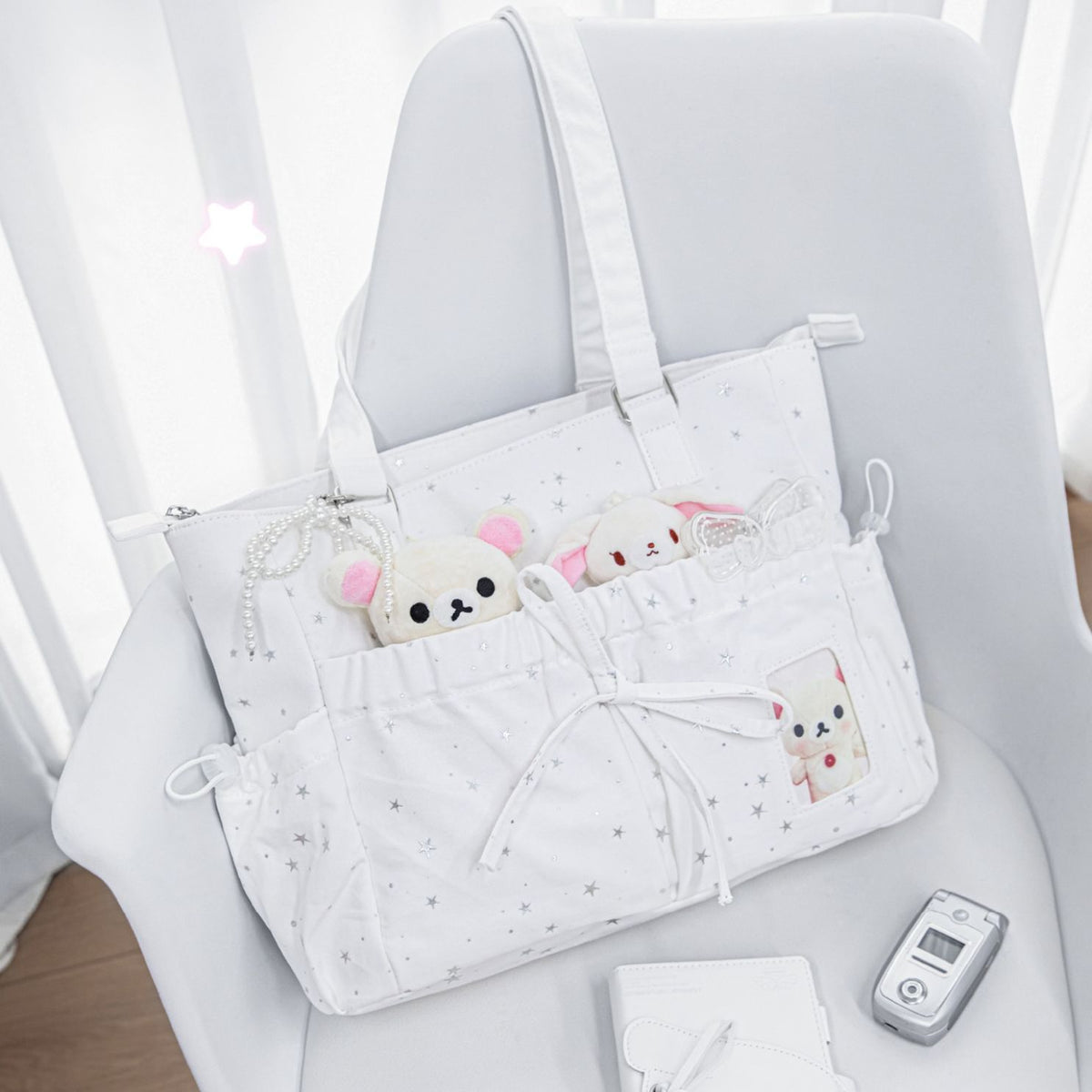 Starry Ribbon Aesthetic Canvas Tote Bag