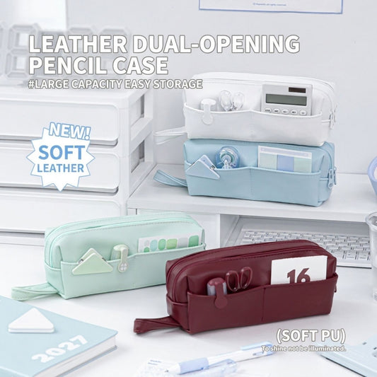 Dual-Opening PU Leather Pencil Case