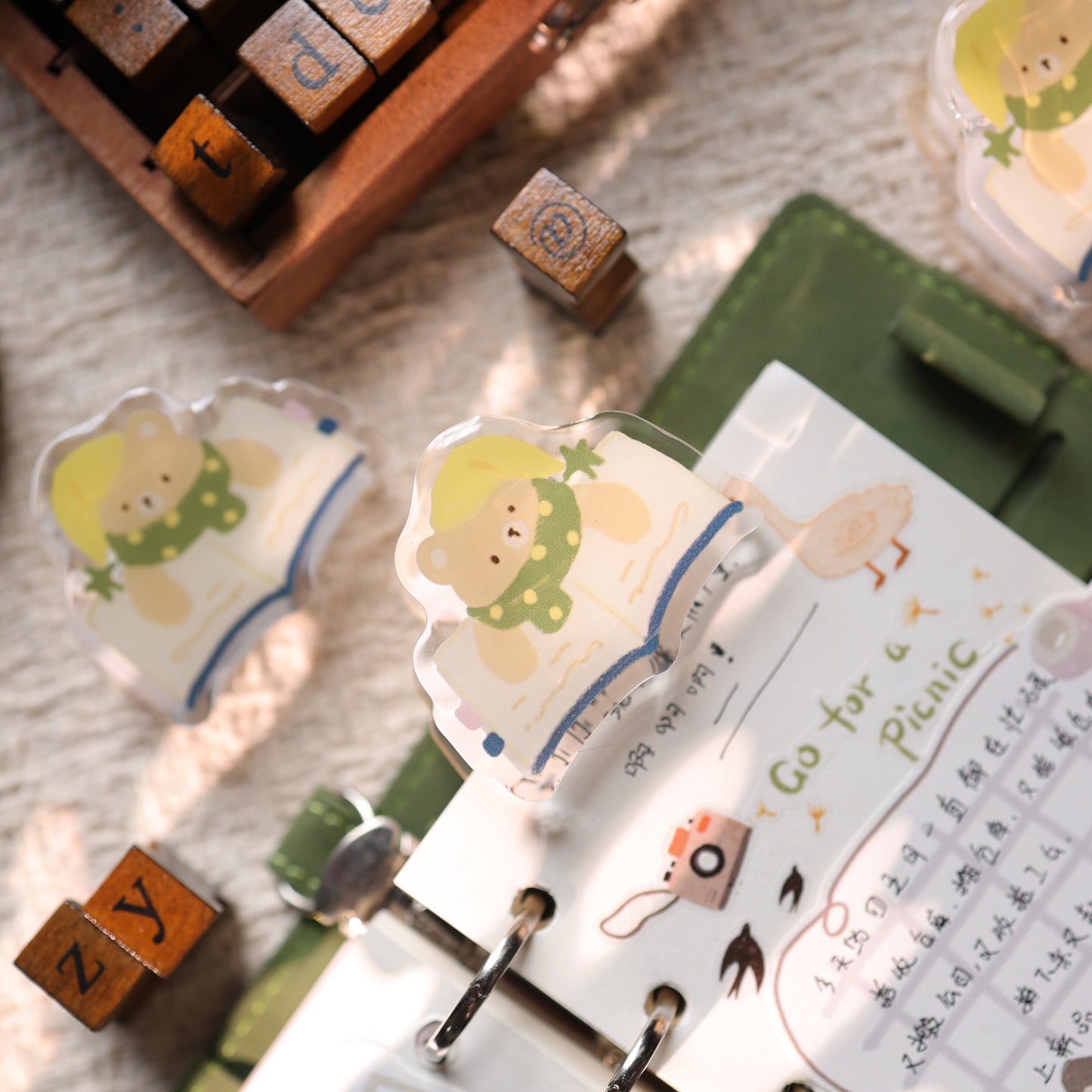 Girl & Bear Cute Acrylic Resin Paper Clips