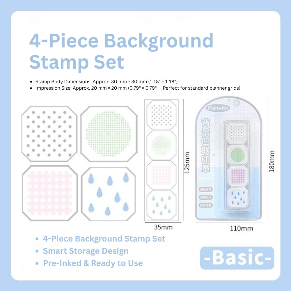 Background Stamp Set, 4-in-1 Portable Pre-Inked