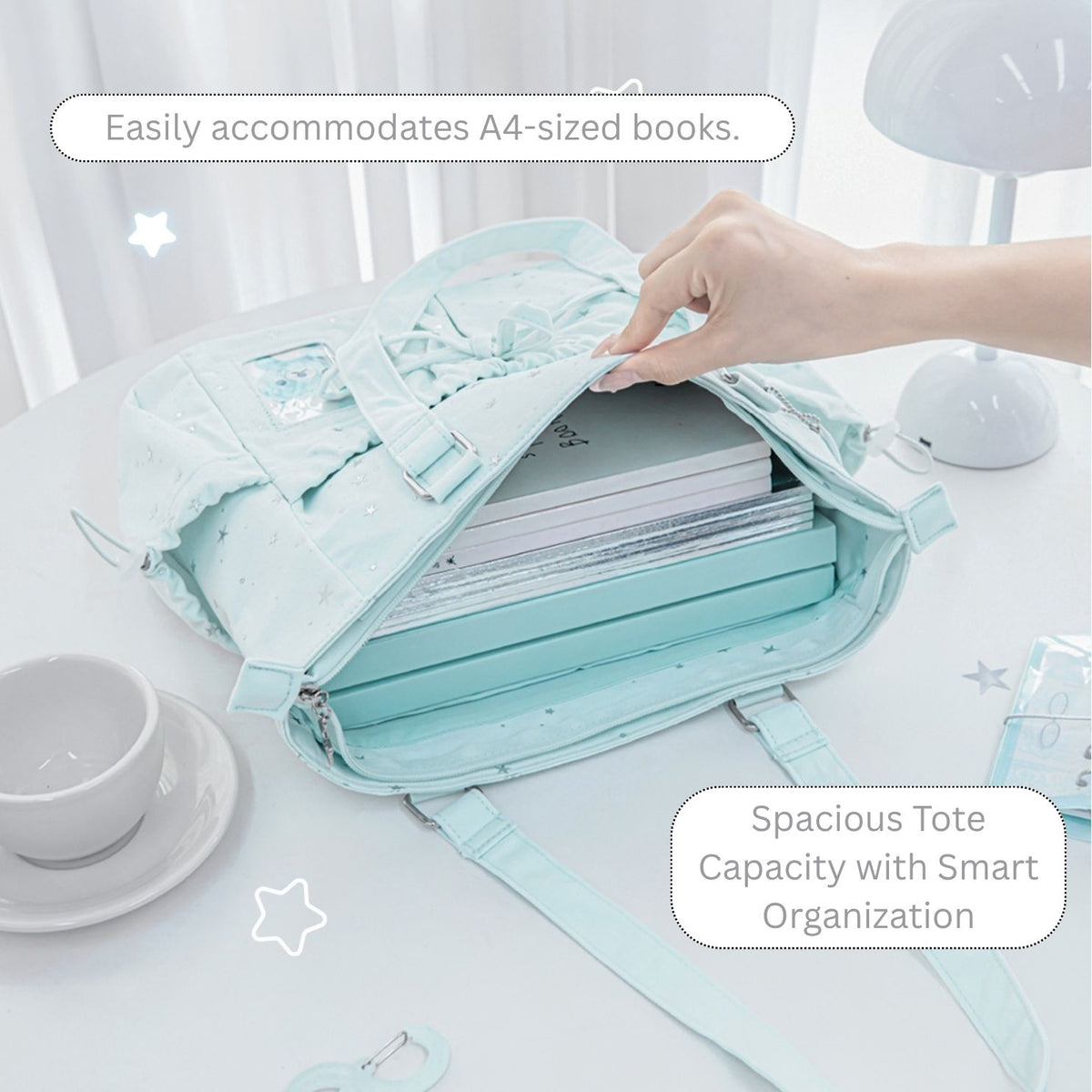 Starry Ribbon Aesthetic Canvas Tote Bag