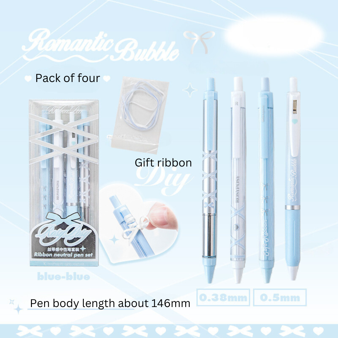 4pcs Soft Ribbon Gel Pens Set 0.38mm/0.5mm Ballpoint