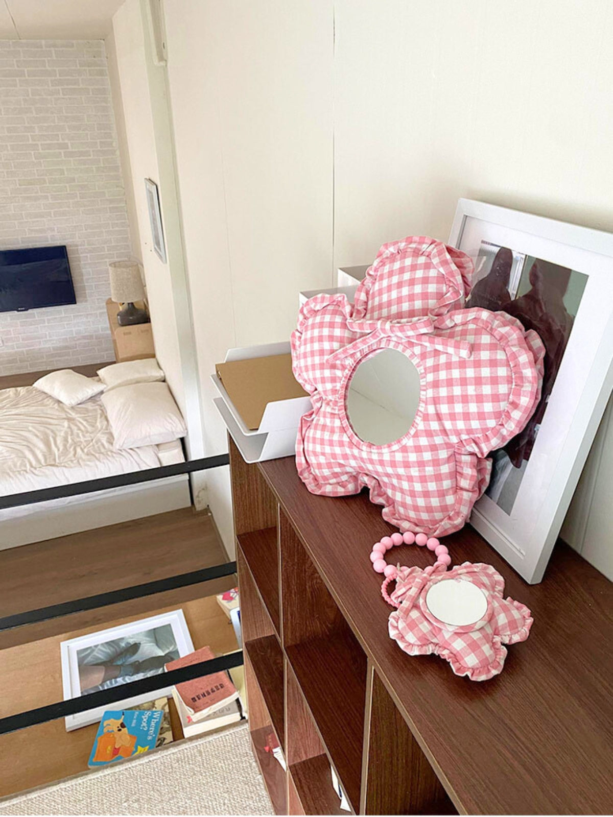 Blossom Pink Plaid Mirror Wall Decor