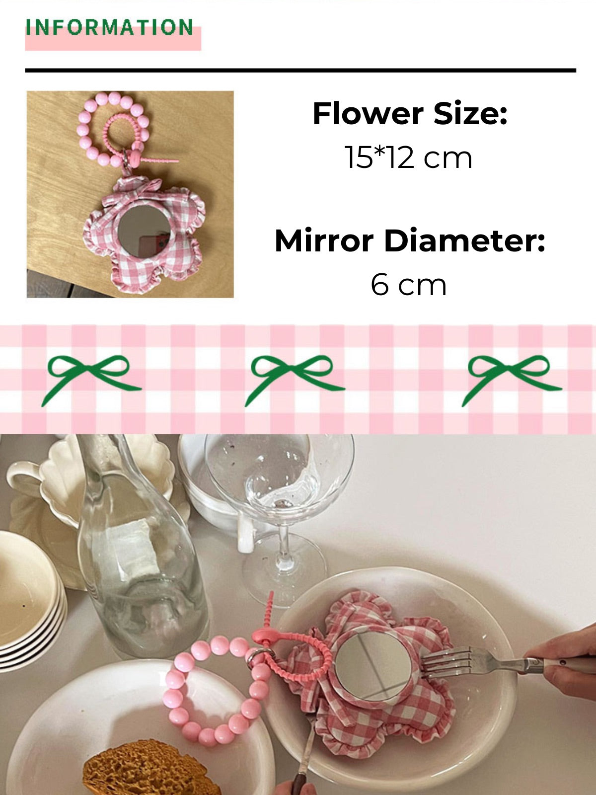 Petal Pink Plaid Mirror Charm