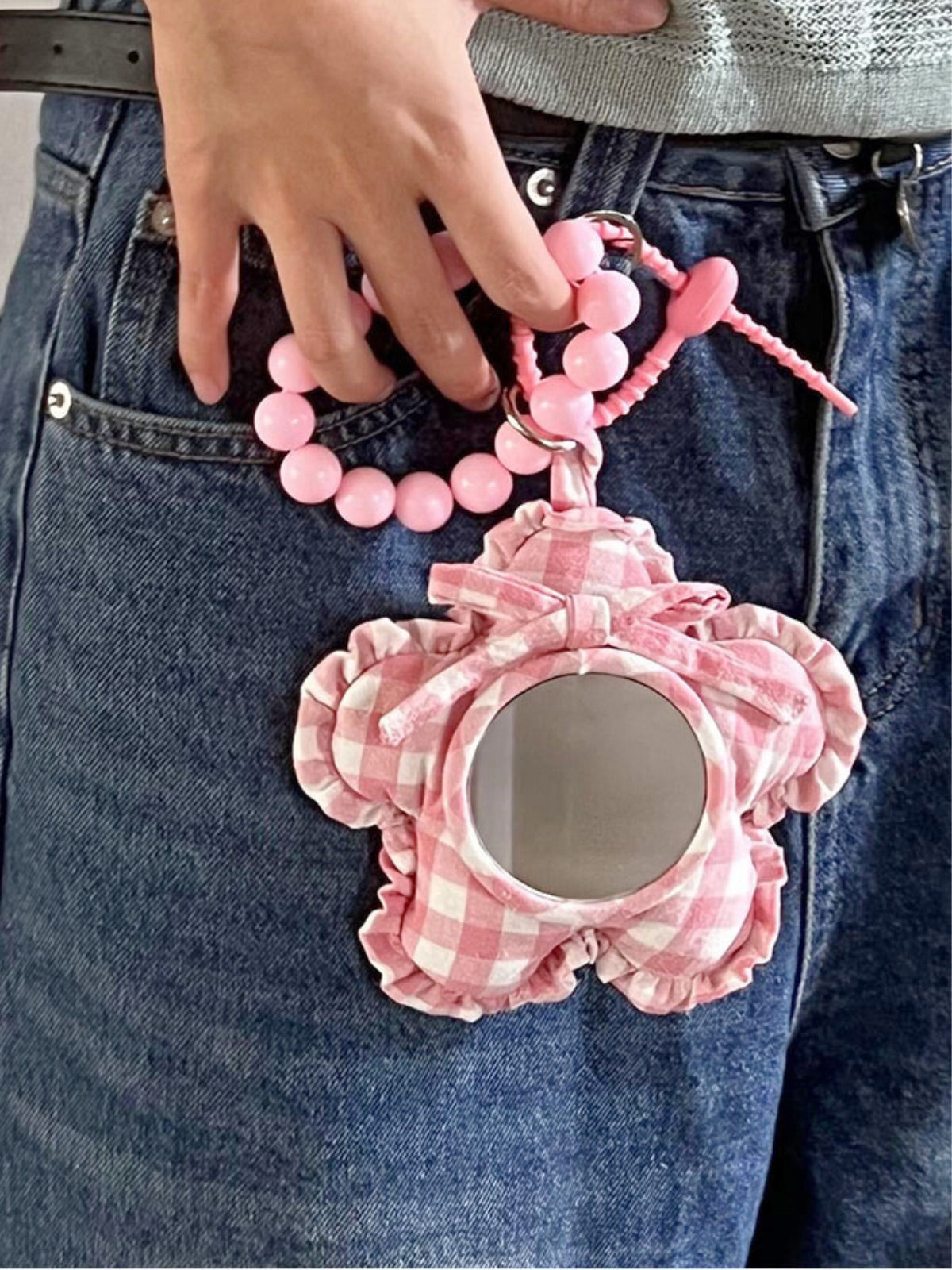 Petal Pink Plaid Mirror Charm