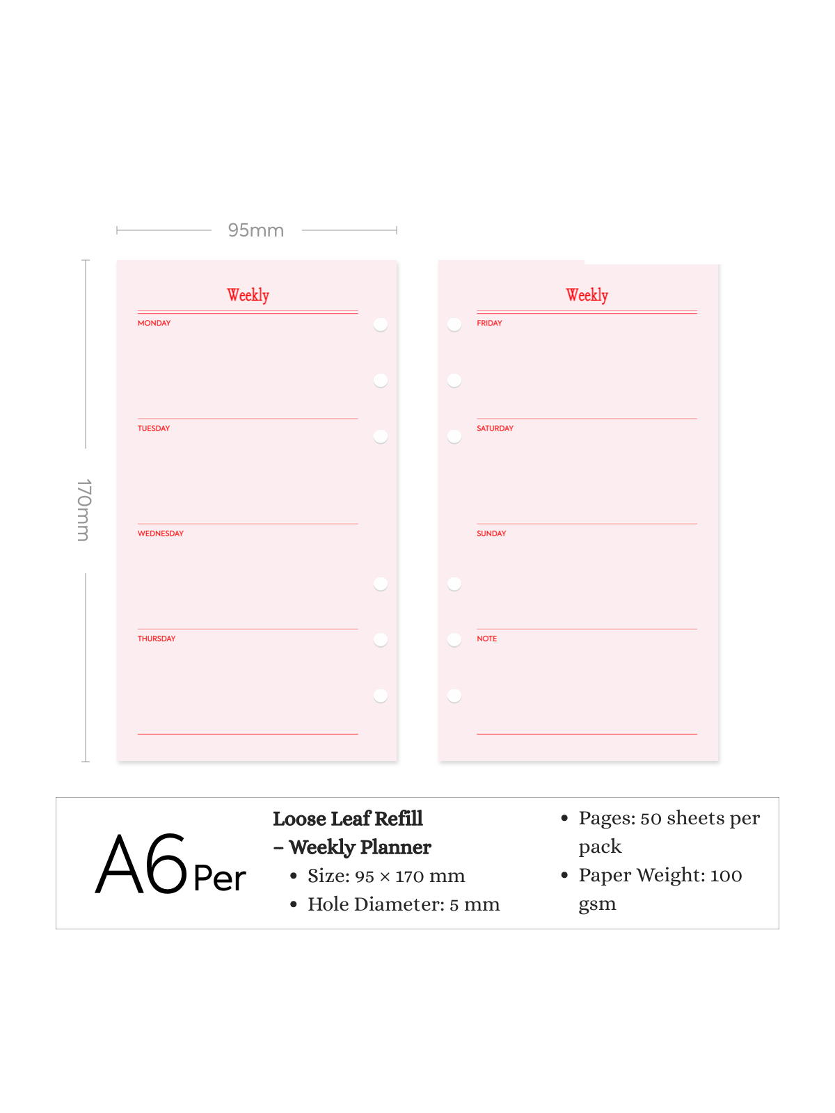 Refill Paper Inserts – A7 / M5 / A6 Sizes | Daily, Weekly, Monthly Planners & More