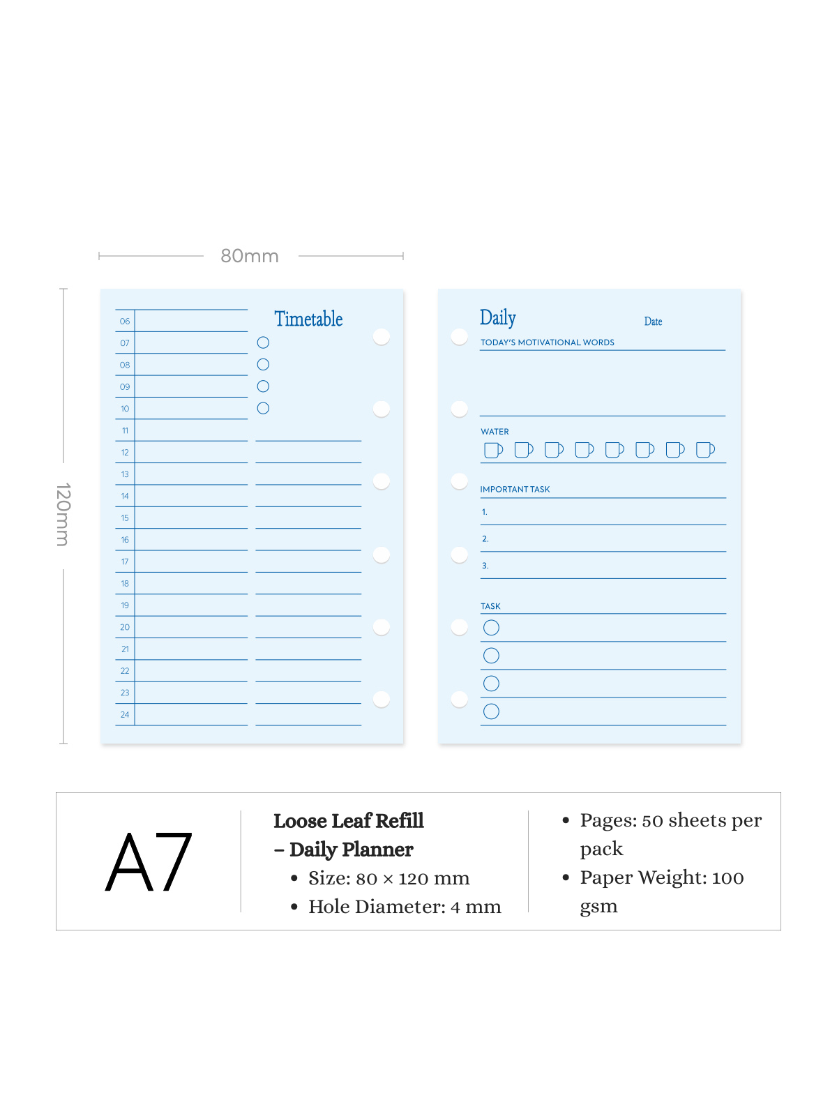 Refill Paper Inserts – A7 / M5 / A6 Sizes | Daily, Weekly, Monthly Planners & More
