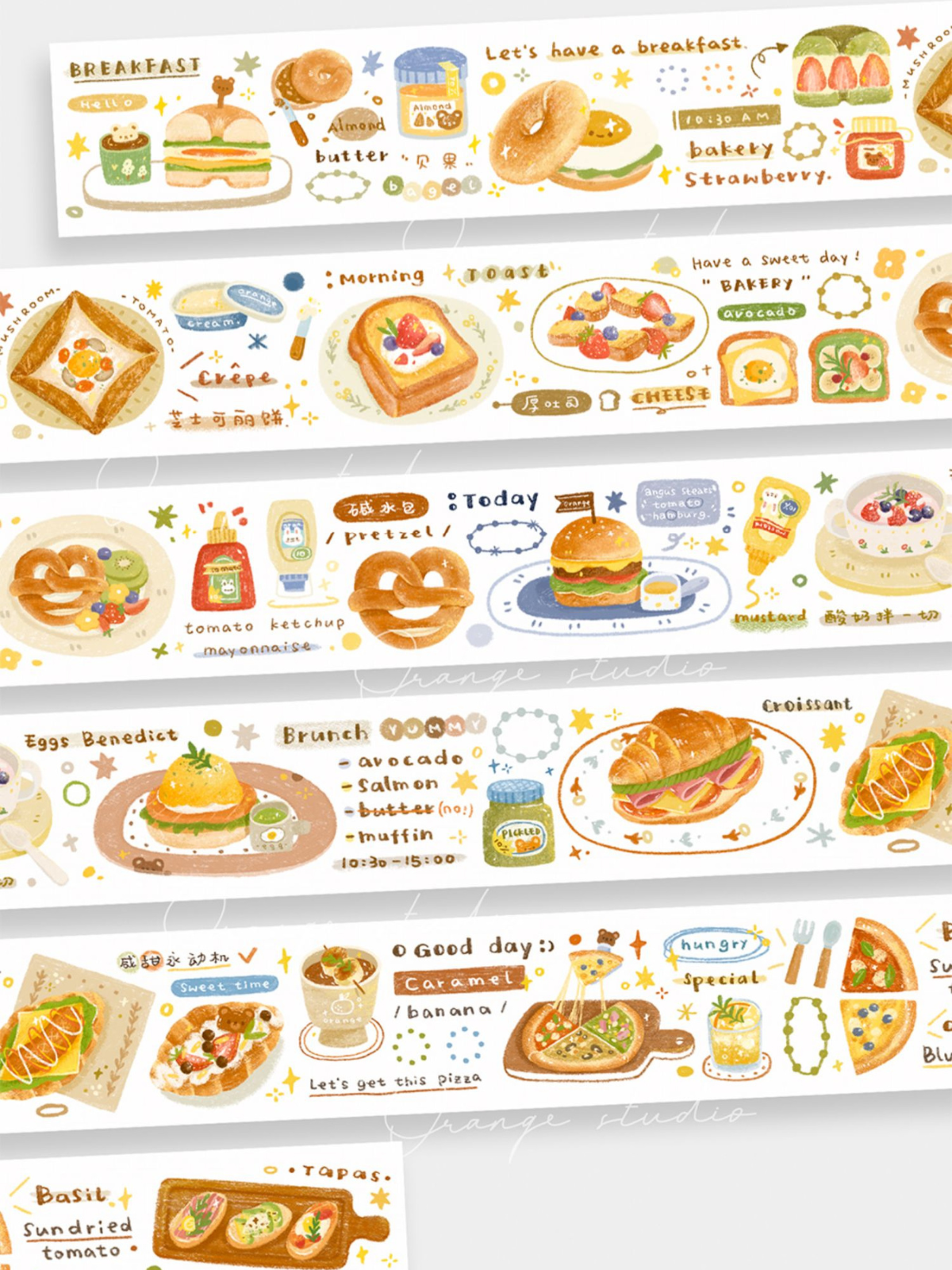 Original Letter Breakfast Afternoon Tea Washi Tape with Special ink