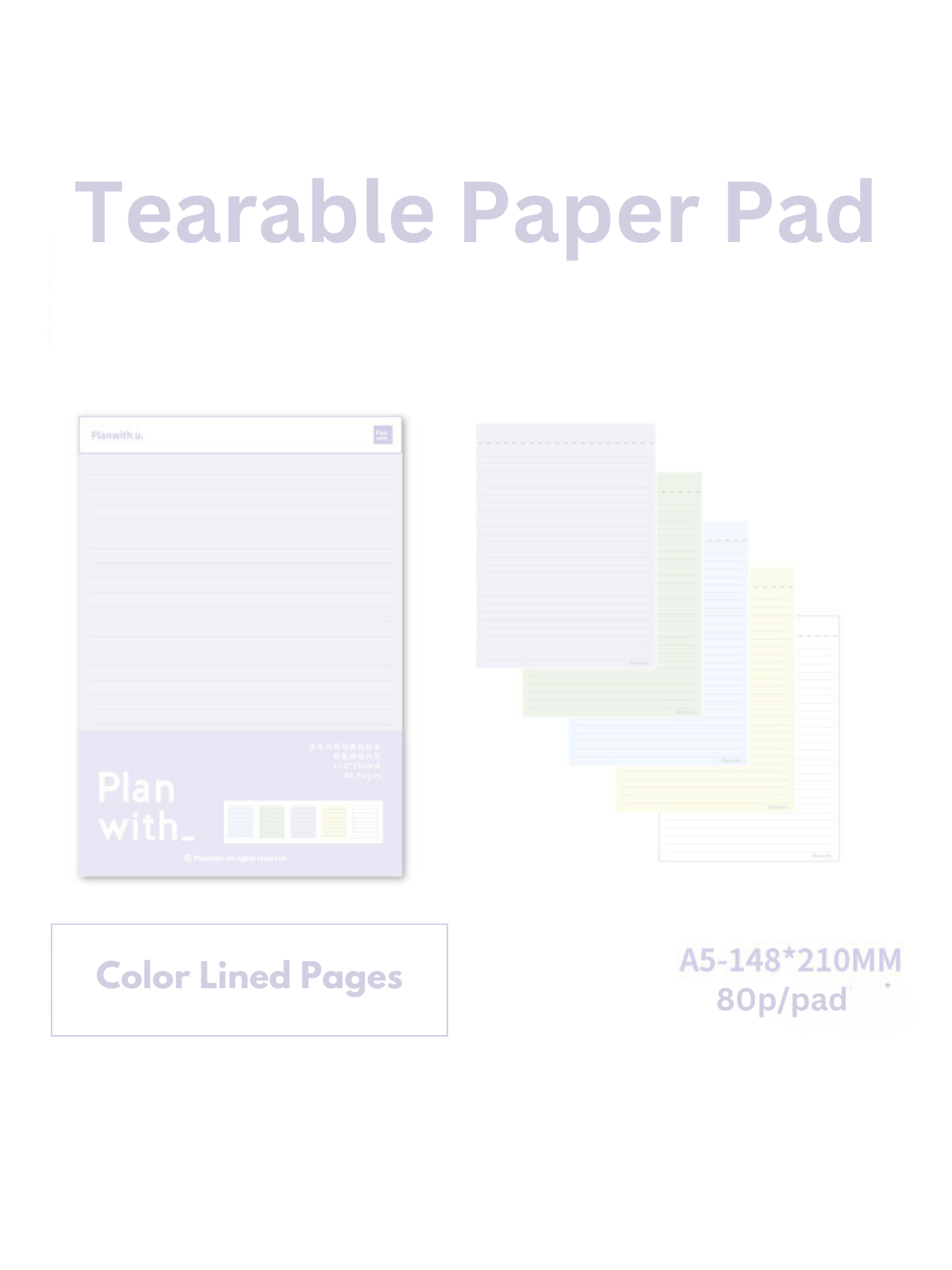 Tearable 5-Color Inner Page Note Pads with Thick Bottom