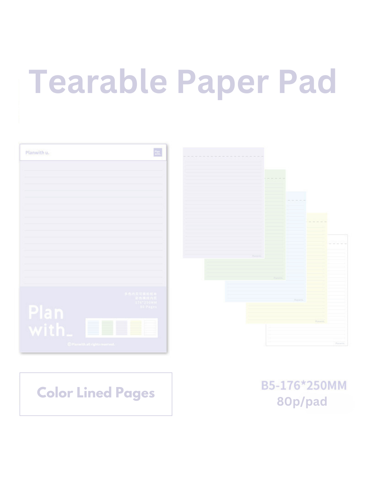 Tearable 5-Color Inner Page Note Pads with Thick Bottom