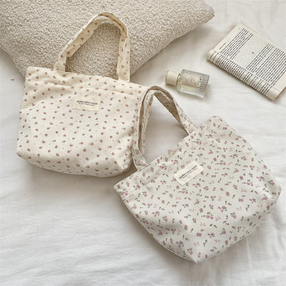 Corduroy Floral Tote Bag - Fits A4 Books & Bento Boxes