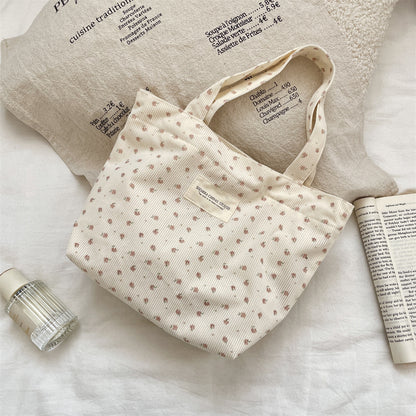 Corduroy Floral Tote Bag - Fits A4 Books & Bento Boxes