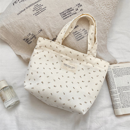 Corduroy Floral Tote Bag - Fits A4 Books & Bento Boxes