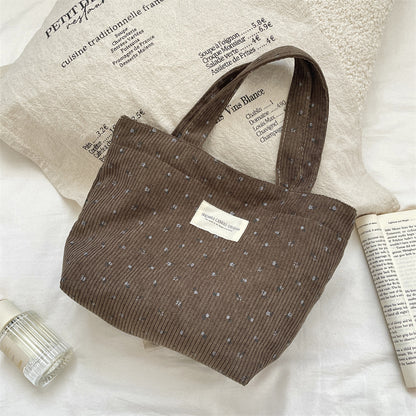 Corduroy Floral Tote Bag - Fits A4 Books & Bento Boxes