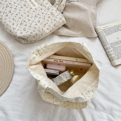Corduroy Floral Tote Bag - Fits A4 Books & Bento Boxes