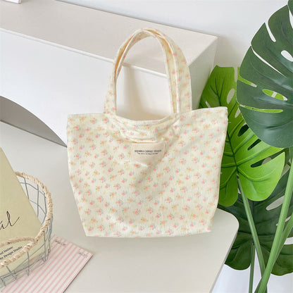 Corduroy Floral Tote Bag - Fits A4 Books & Bento Boxes
