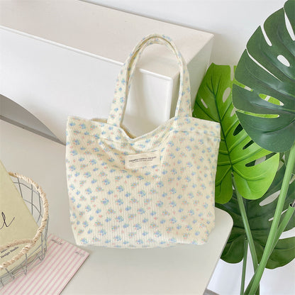 Corduroy Floral Tote Bag - Fits A4 Books & Bento Boxes