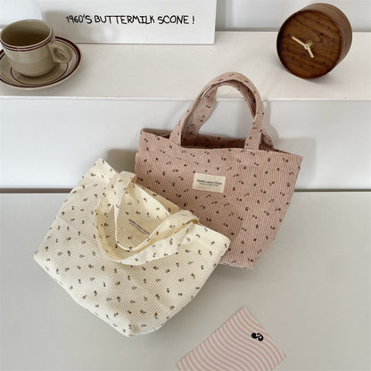 Corduroy Floral Tote Bag - Fits A4 Books & Bento Boxes