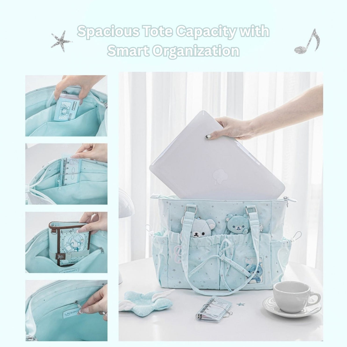 Starry Ribbon Aesthetic Canvas Tote Bag