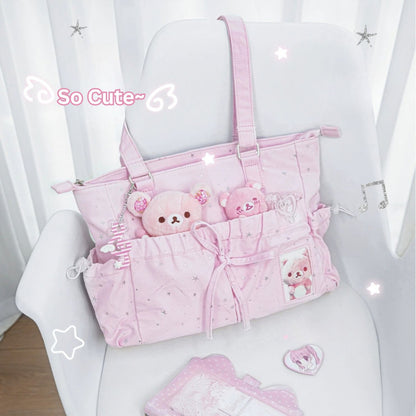 Starry Ribbon Aesthetic Canvas Tote Bag