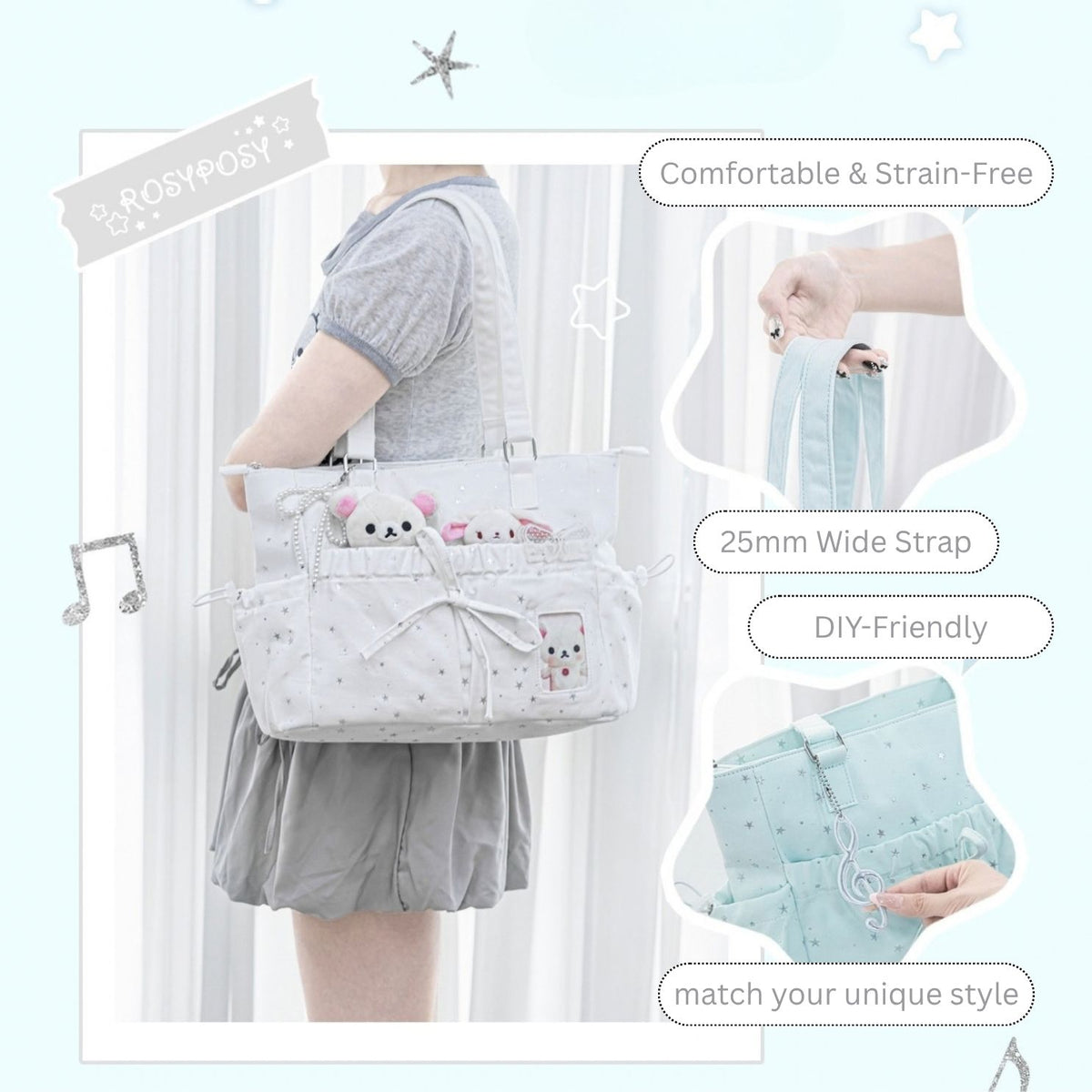 Starry Ribbon Aesthetic Canvas Tote Bag