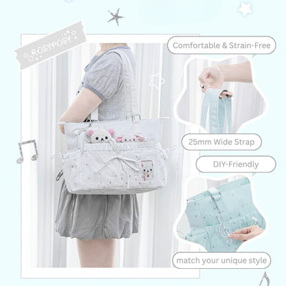 Starry Ribbon Aesthetic Canvas Tote Bag