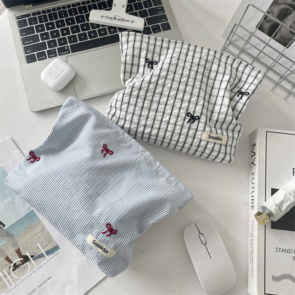 Cozy Gingham & Embroidery Storage Pouch