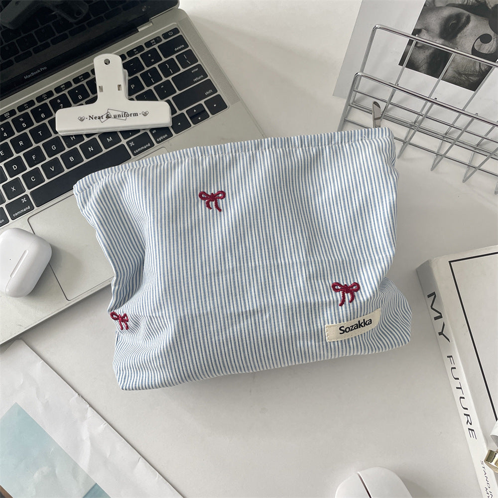 Cozy Gingham & Embroidery Storage Pouch