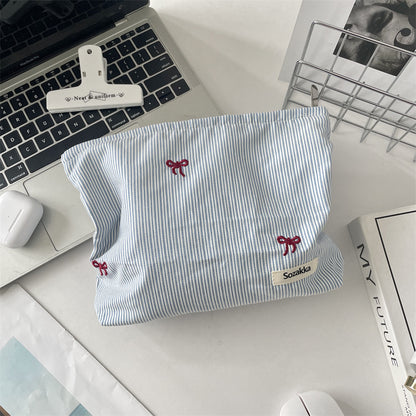 Cozy Gingham & Embroidery Storage Pouch