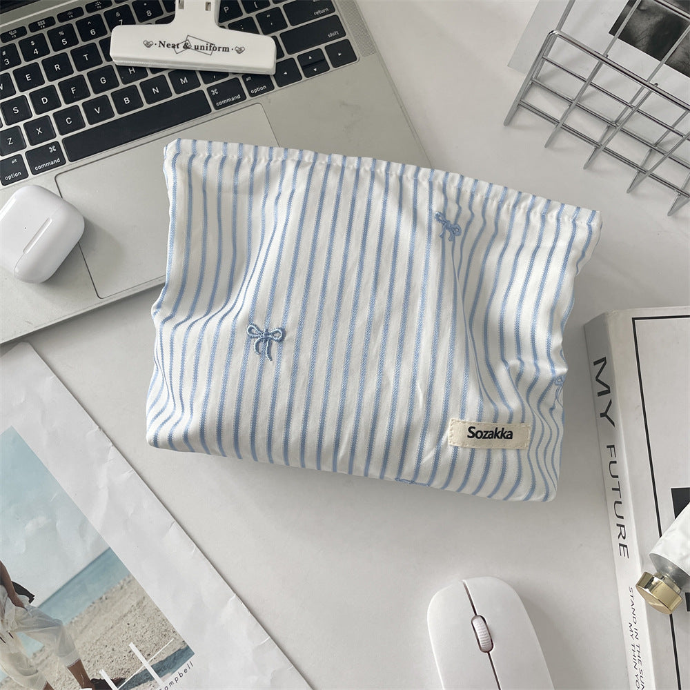 Cozy Gingham & Embroidery Storage Pouch