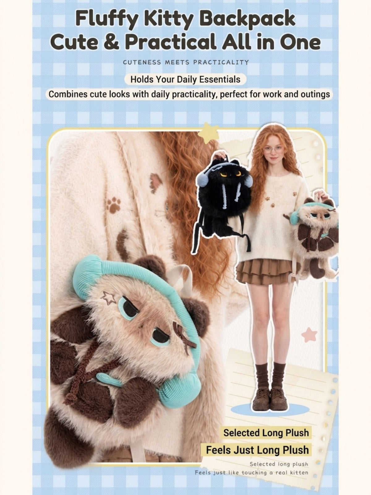 Headphone Cat Plush Backpack