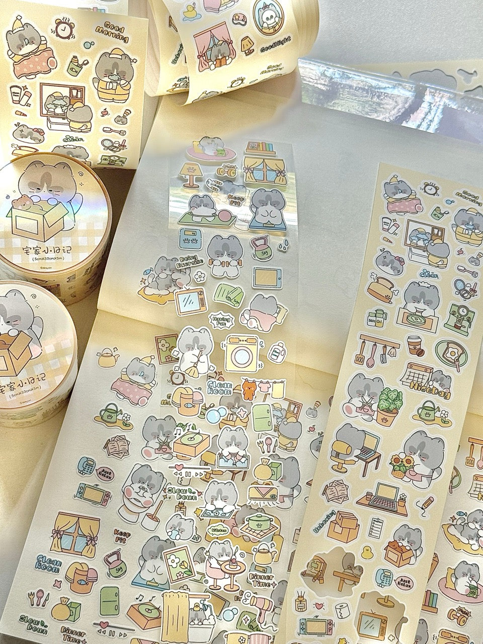 Homebody Cat Diary Synthetic Paper Sticker Roll