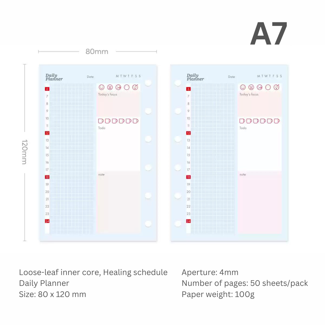 Loose-leaf A7/M5 Paper Refill  Original Design Function Schedule Plan with Holes
