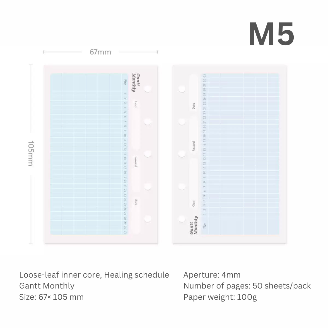 Loose-leaf A7/M5 Paper Refill  Original Design Function Schedule Plan with Holes