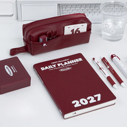 Dual-Opening PU Leather Pencil Case