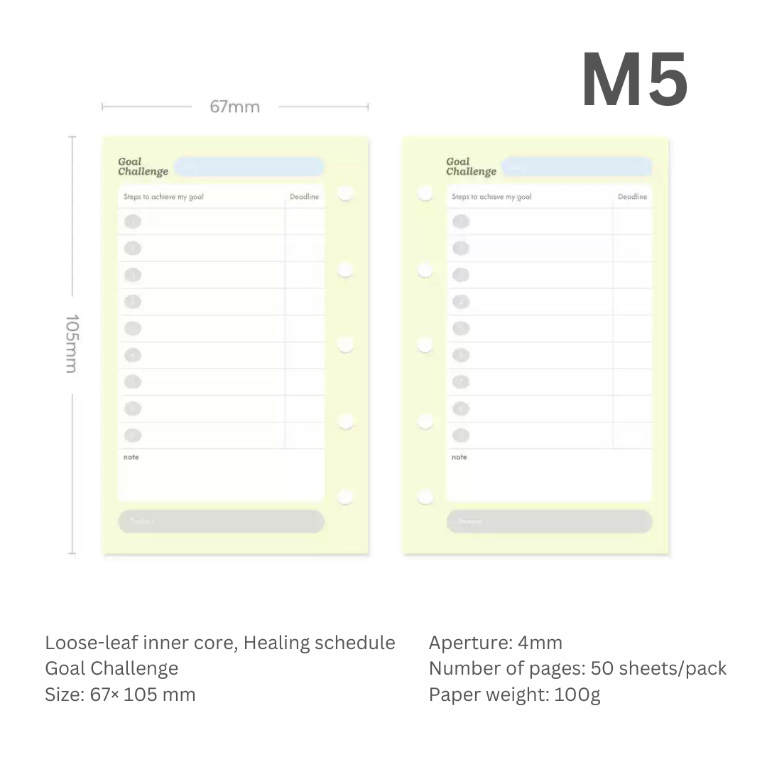Loose-leaf A7/M5 Paper Refill  Original Design Function Schedule Plan with Holes