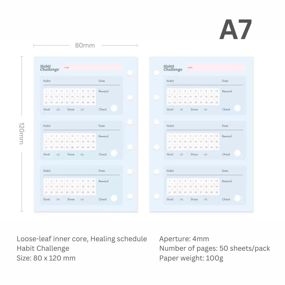 Loose-leaf A7/M5 Paper Refill  Original Design Function Schedule Plan with Holes