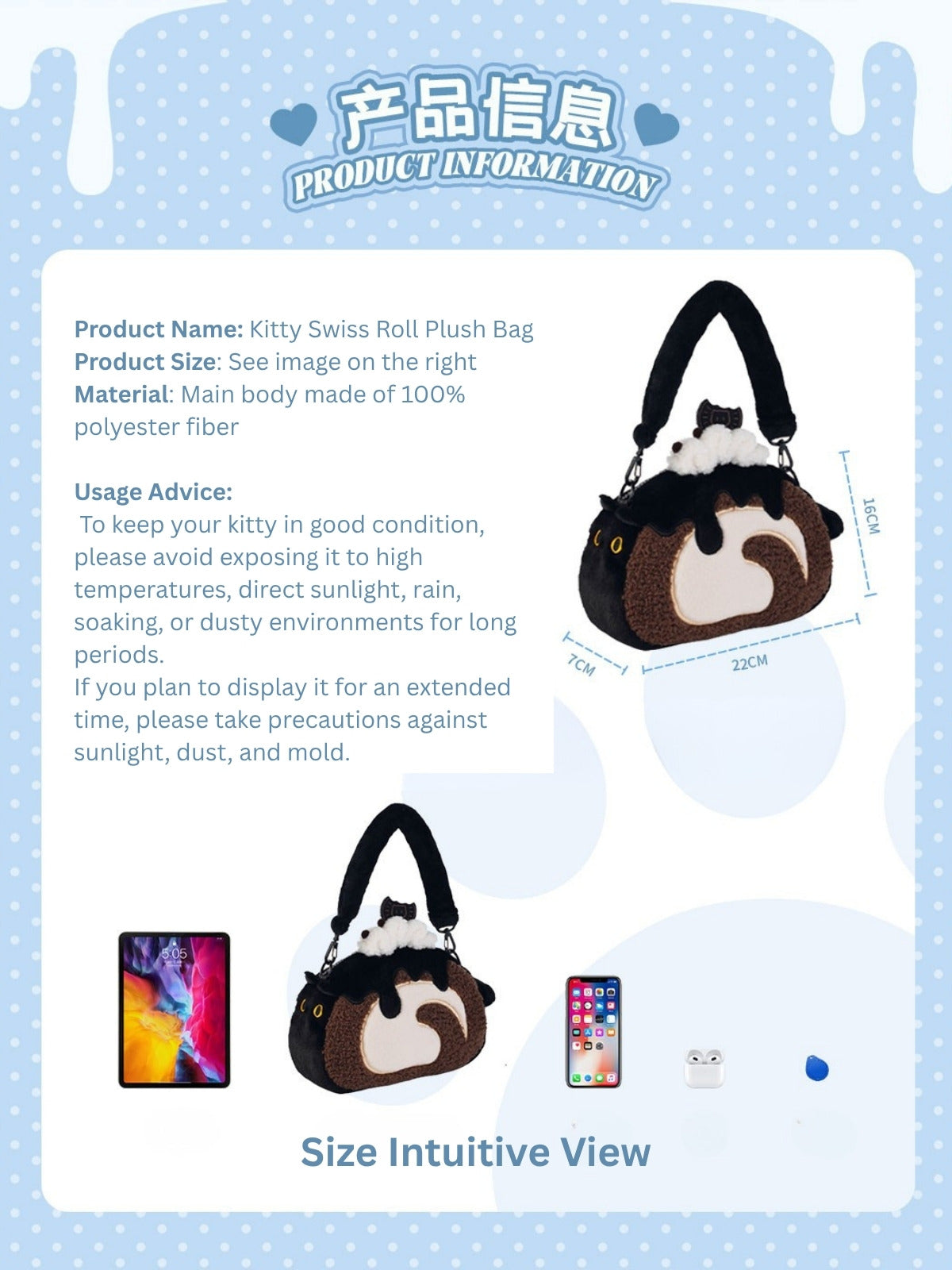 Original Plush Creamy Kitty Cake Rolls Handbag